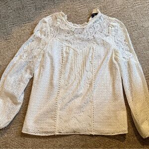 White House Black Market Ivory Lace Detail Blouse